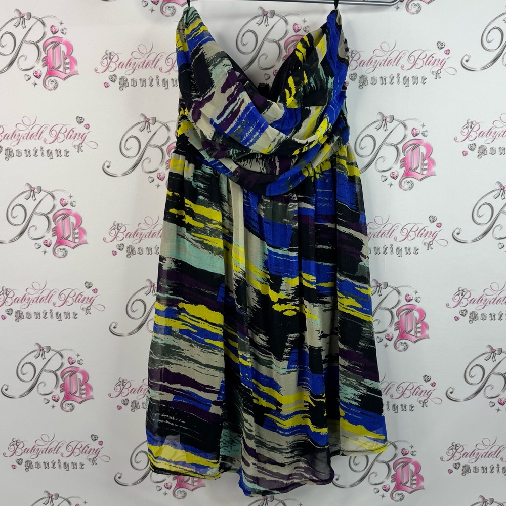 Chado strapless mini dress multicolor blue green cream purple bustier Elegant